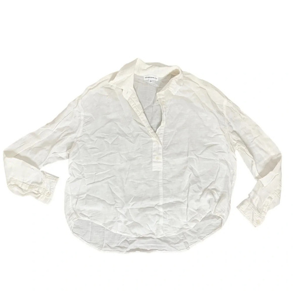 Aritzia Community Shirt Poplin cotton linen White Collared Half Button Size XXS - Picture 15 of 16